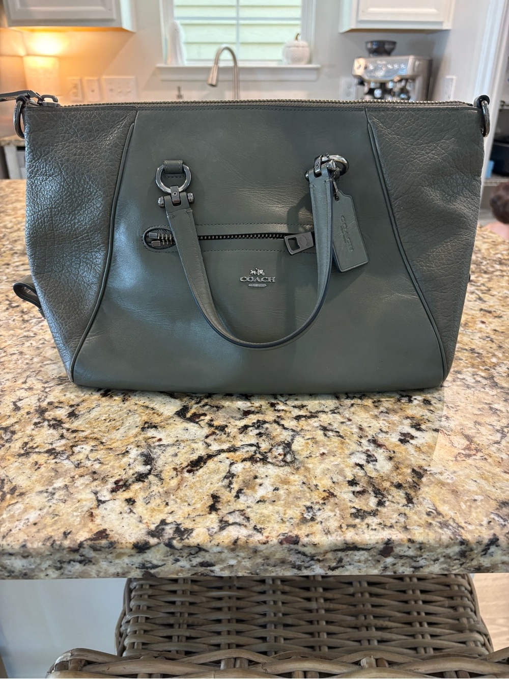 Coach Dark Olive Green Leather Satchel